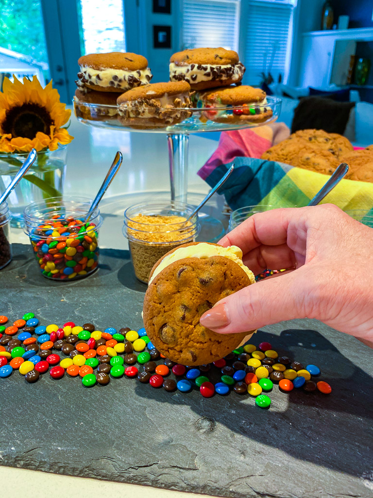 Homemade ice cream sandwiches with toppings, easy ice cream sandwich recipe, ice cream cookie sandwich