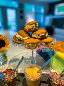 A delicious build your own ice cream sandwich bar is using to pull together using these three simple steps.