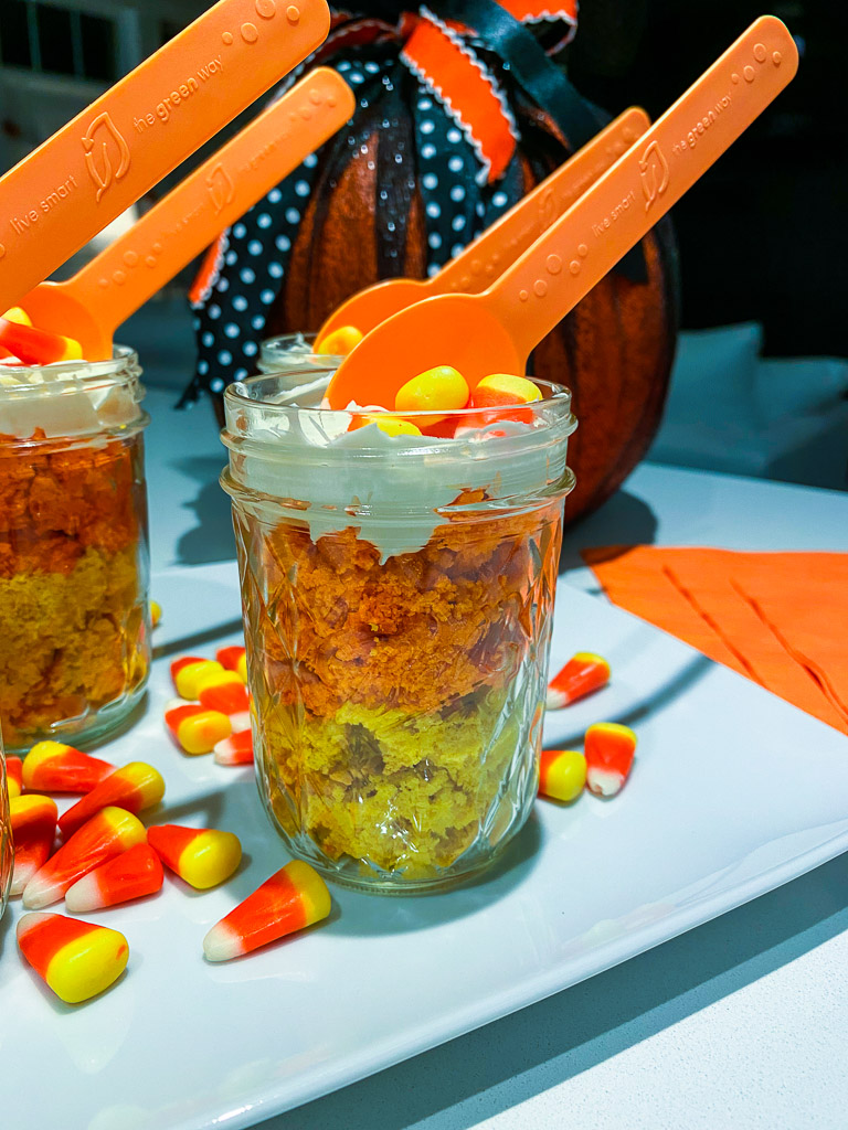 halloween desserts, halloween treats, halloween baking, easy halloween treats, candy corn cake, candy corn desserts, how do you make candy corn test better, candy corn recipe, candy corn recipe ideas, recipes with candy corn, candy corn recipe, what is candy corn made of, what is candy corn, candy corn, why is candy corn so hated, what is the flavor of candy corn, what is the most hated candy, cake in a jar, mason jar desserts