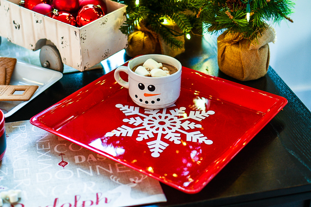 Winter Hot Cocoa Station on Serving Tray with Toppings and Free Printables  - Small Gestures Matter