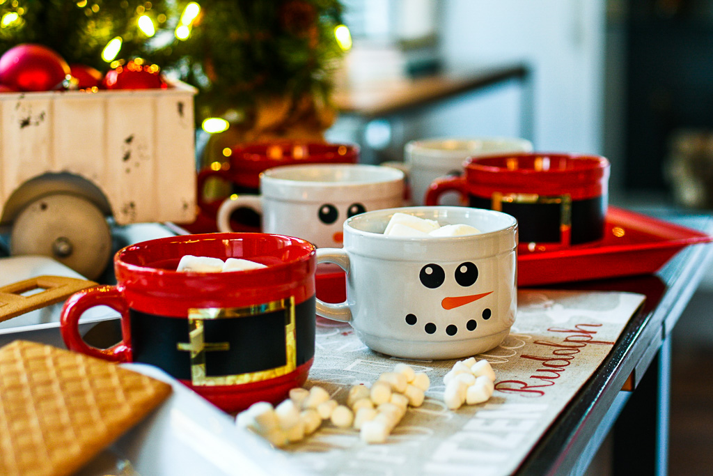 Winter Hot Cocoa Station on Serving Tray with Toppings and Free Printables  - Small Gestures Matter