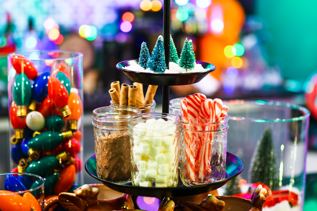 Winter Hot Cocoa Station on Serving Tray with Toppings and Free Printables  - Small Gestures Matter